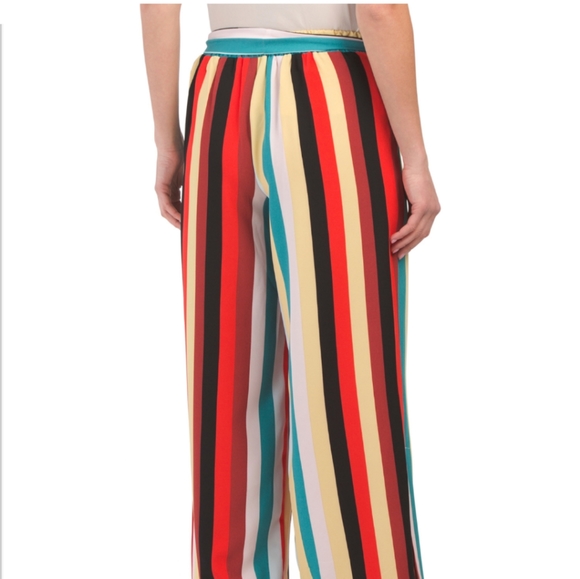 NWT Colorful Striped Wide Leg Pants w/Tie Front - Picture 2 of 8